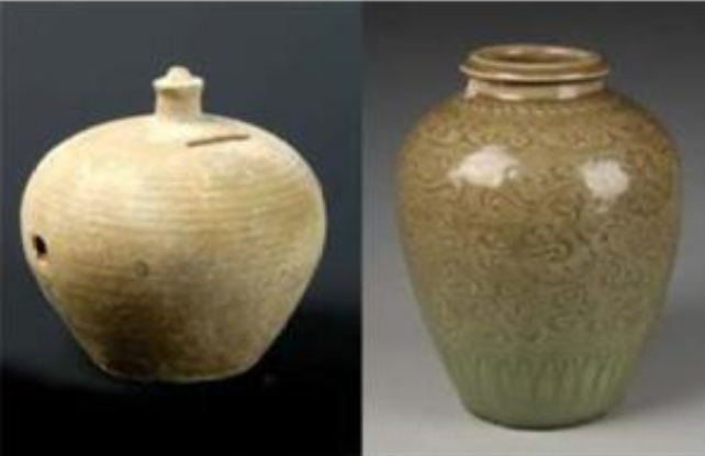 猜一猜图中的两件器皿，哪件是陶器，哪件是瓷器